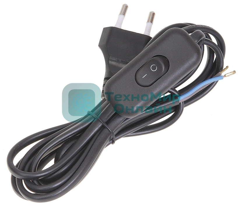 Шнур УШ-1КВ опрессованный с вилкой со встроенным выключателем 2х0,75/2метра, черный IEK