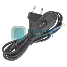 Шнур УШ-1КВ опрессованный с вилкой со встроенным выключателем 2х0,75/2метра, черный IEK