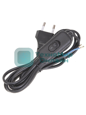 Шнур УШ-1КВ опрессованный с вилкой со встроенным выключателем 2х0,75/2метра, черный IEK