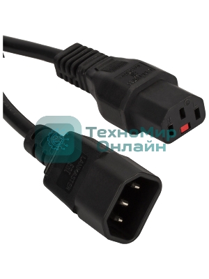Шнур питания с блокировкой C13-C14, 3х0.75, 220В, 10А, черный, 0.5 метра