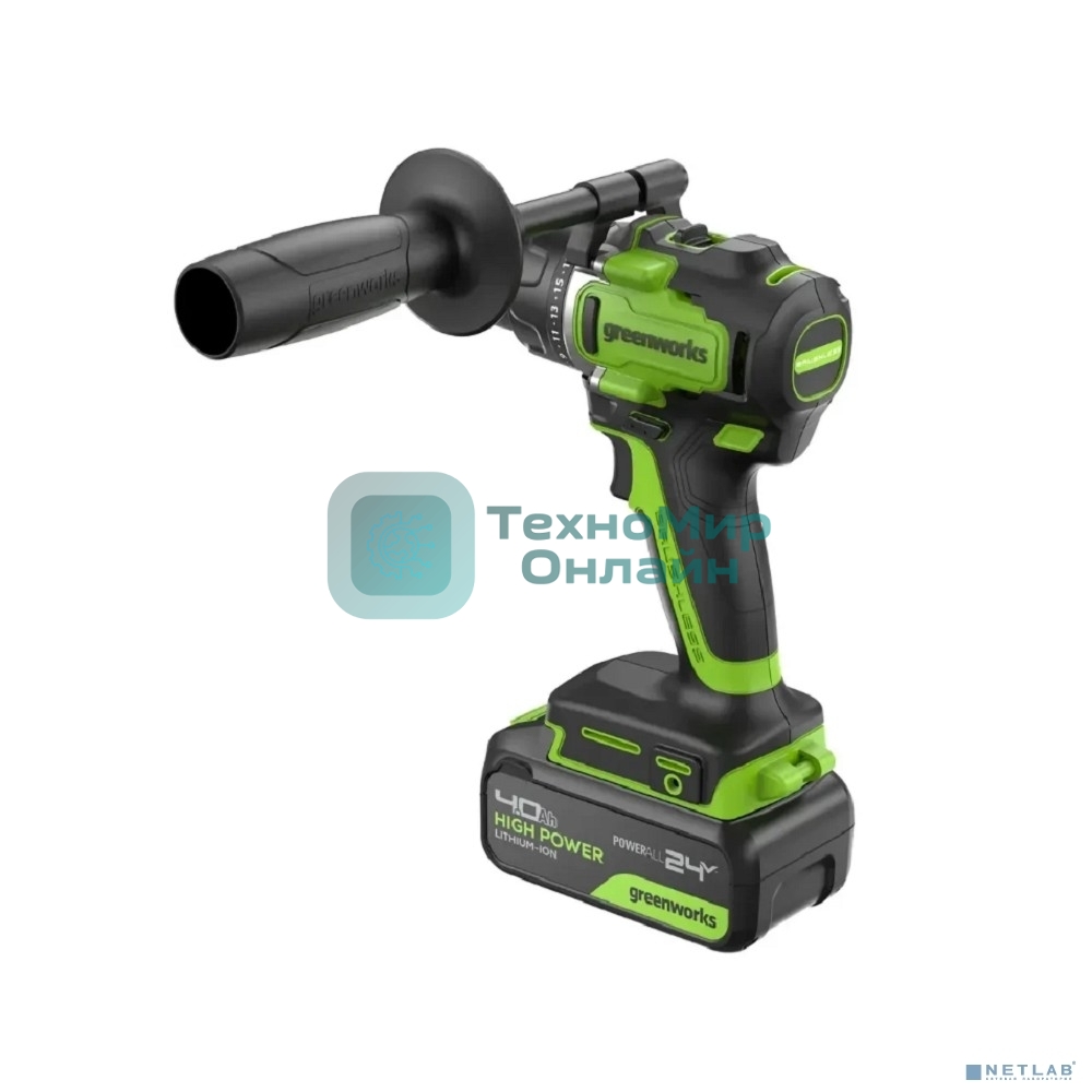 Дрель-шуруповерт аккумуляторная Greenworks GD24DD90 24V, 90 Нм, бесщеточная, 45/90Нм,1х4Ач,ЗУ,кор 3707507CUB