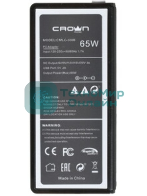 Зарядное устройство для ноутбука CROWN USB CMLC-3294 черный (Автомобильное 12V, 90W 15-20V, порт USB 5V 2.1A)