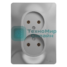 Розетка 2-м СП Glossa 16А IP20 без заземл. в сборе алюм. SchE GSL000320