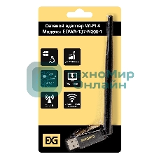 Сетевой адаптер Wi-Fi 4 ExeGate EDWA-137-N300-1 (Беспроводной USB адаптер, Wi-Fi N (b/g/n), чипсет Realtek8192, до 300 Мбит/с на 2,4 ГГц, внешняя 3dBi антенна, USB 2.0)