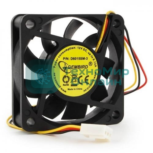 Вентилятор для корпуса Gembird черный, 60 мм, 4000 об/мин, 25 дБ, 3 pin