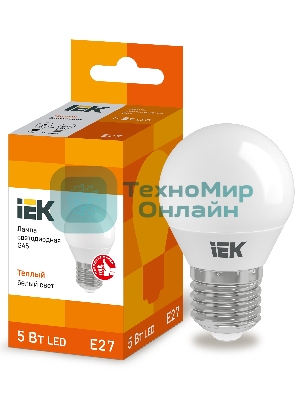 Лампа светодиодная ECO G45 5Вт шар 3000К теплый белый E27 450лм 230-240В IEK LLE-G45-5-230-30-E27