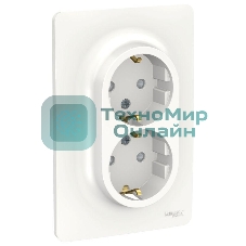 Розетка 2-м UNICA NEW защ. шторки с заземл. винт. зажим. бел. SchE NU206718