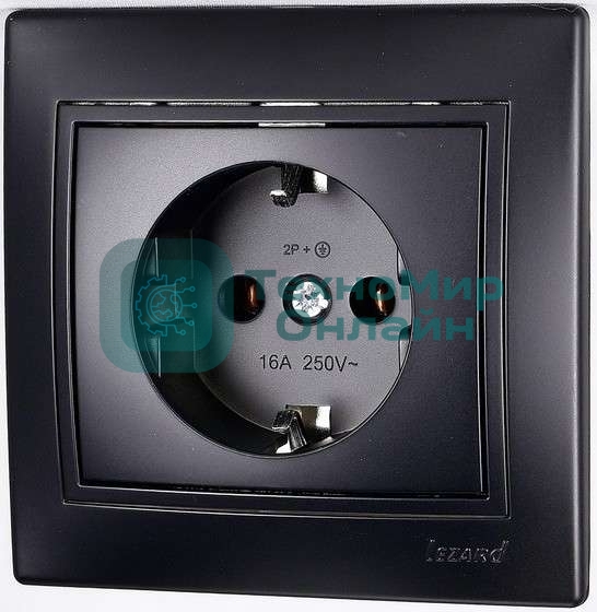 Розетка 1-м СП Мира керам. с заземл.черный бархат LEZARD 701-4242-122