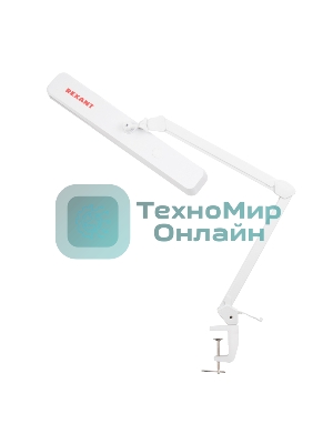 Лампа настольная бестеневая на струбцине Rexant ECO light, 324 SMD LED с диммером, теплый/холодный цвет свечения, белая