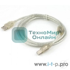 Кабель USB2.0 Pro Cablexpert CCF-USB2-AMBM-TR-10, AM/BM, 3м, экран, феррит.кольца, прозрачный, пакет