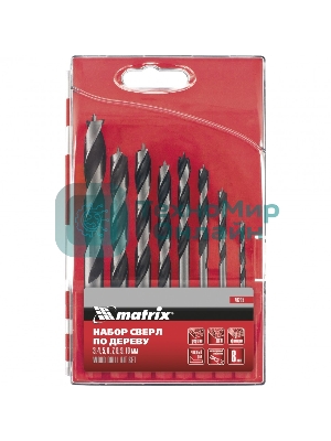Набор сверл Matrix по дереву,3-4-5-6-7-8-9-10 мм, 8шт., шестигран. хвостовик, пластиковый кейс