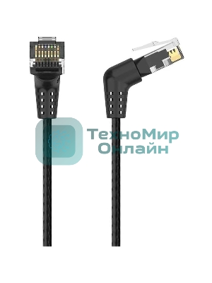 Патч-корд Vention прямой UTP cat.6a, RJ45 угол 90 - 5м. черный