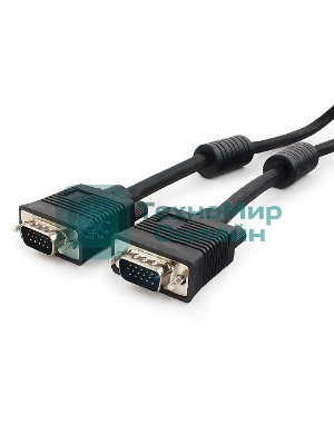 Кабель VGA Premium Cablexpert CC-PPVGA-10-B, 15M/15M, 3.0м, черный, тройной экран, феррит.кольца, пакет