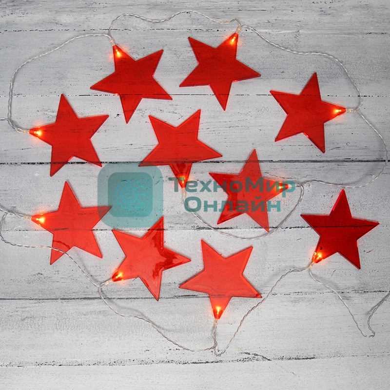 Гирлянда светодиодная Neon-night Звездопад красная 10 LED, 2,25 м, прозрачный ПВХ, теплый белый свет свечения, 2 х АА (батарейки не в комплекте)