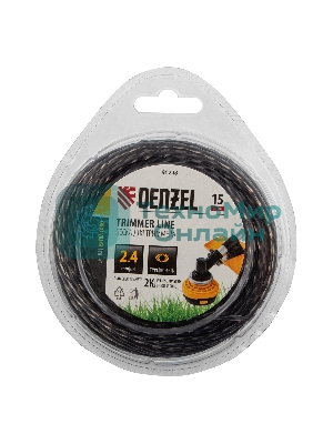 Леска для триммера Denzel двухкомпонентная эллипс 2,4мм х 15м, блистер EXTRA CORD