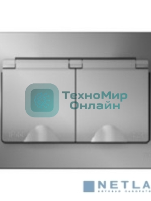 Розетка двойная с заземл.со шторк.,с крышками,16А,250В, алюминий С/У IP44