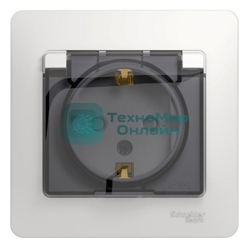 Розетка 1-м СП Glossa 16А с защ. крышкой защ. шторки с заземл. в сборе IP44 бел. SchE GSL000148