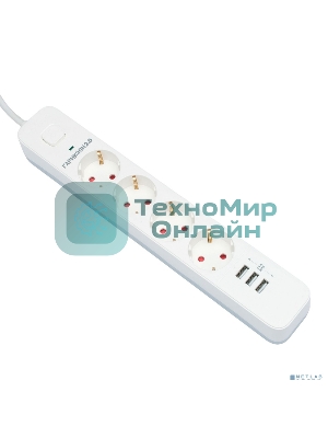 Сетевой фильтр Гарнизон 2.0 Мультипорт EPS-4-U3-W-4, 4 р, 10А, 3xUSB, 4 м, ур.защиты 2+, белый, пакет
