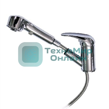 Смеситель кухонный вытяжной шаровый BRIMIX 3508 корпус 40 мм (шаровый, ручка литая, на шпильке, картридж d=40мм, вытяжной гусак 1000мм с переключением режимов струи, аэратор для экономии воды, подводка в комплекте, комплект прокладок)