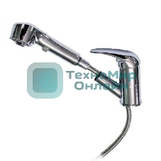 Смеситель кухонный вытяжной шаровый BRIMIX 3508 корпус 40 мм (шаровый, ручка литая, на шпильке, картридж d=40мм, вытяжной гусак 1000мм с переключением режимов струи, аэратор для экономии воды, подводка в комплекте, комплект прокладок)