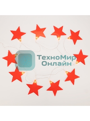 Гирлянда светодиодная Neon-night Звездопад красная 10 LED, 2,25 м, прозрачный ПВХ, теплый белый свет свечения, 2 х АА (батарейки не в комплекте)