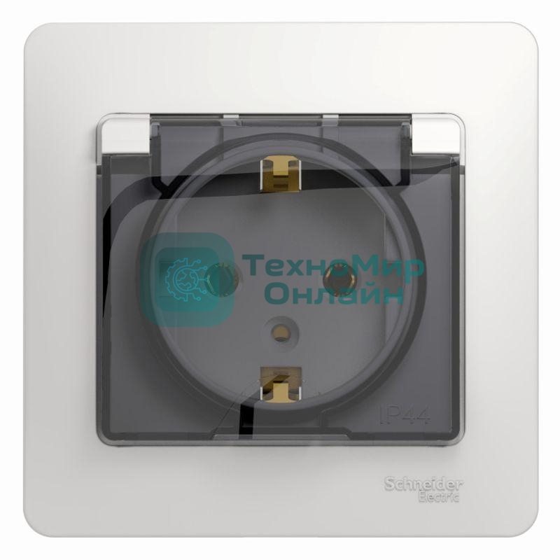 Розетка 1-м СП Glossa 16А с защ. крышкой защ. шторки с заземл. в сборе IP20 бел. SchE GSL000146