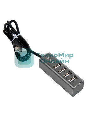 Переходник разветвитель Hoco HB1 USB - 4USB (USB 2.0 - 480 Мбит/с), 0.8 м, серый