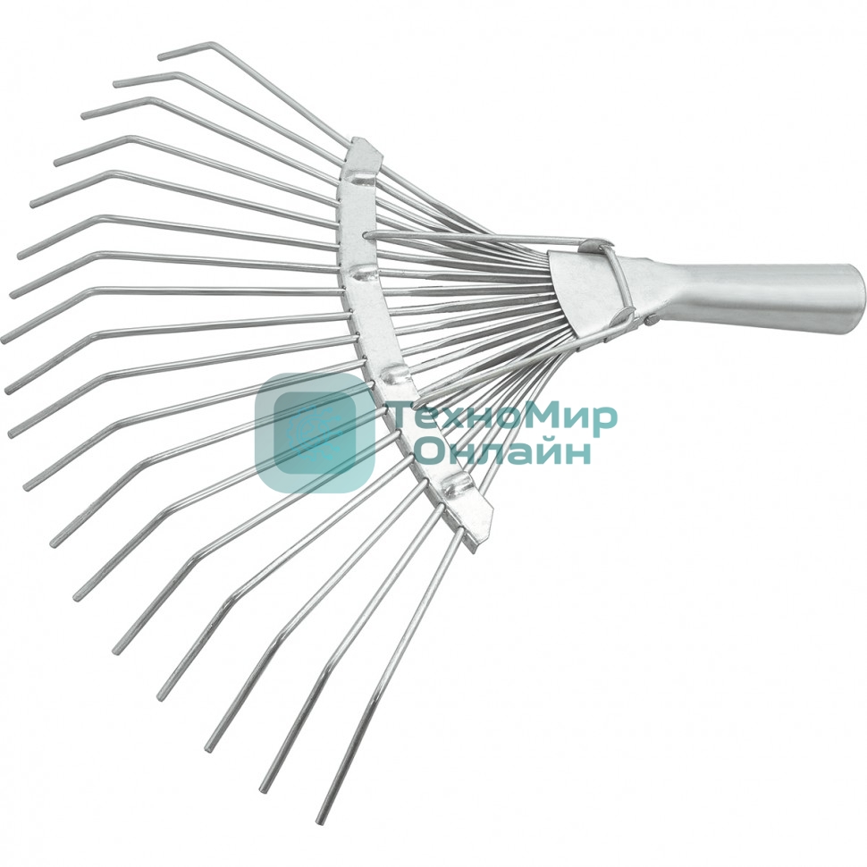 Грабли Сибртех веерные 18 зубьев, с черенком, оцинкованные, круглый зуб