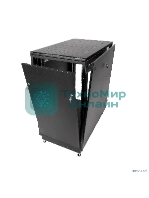 Шкаф коммутационный ЦМО ШТК-М-18.6.6-1ААА-9005 18U 600x600 мм пер. дв. стекл задн. дв. стал.лист 2 бок. пан. направл. под закл.гайки 270 кг черный