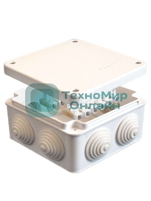 Коробка распределительная ОП 105х105х56 7 выходов 4 гермоввода с клемм. 10А 12 контактов IP54 крышка на винтах бел. Epplast 110043
