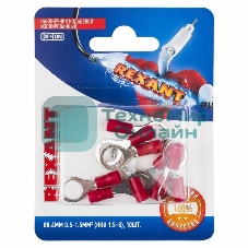 Наконечник кольцевой Rexant изолированный, ø8.4 мм, 0.5-1.5 мм², НКи 1.5-8/НКи 1,25-8/RV1.25-8, красный, в упак. 10 шт.