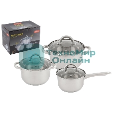 Набор посуды Mallony из нерж стали из 6 пред-в MEDIANO-SET-6 (ковш 1,9 л/кастрюли - 2,6 и 3,6 л), тм Mallony