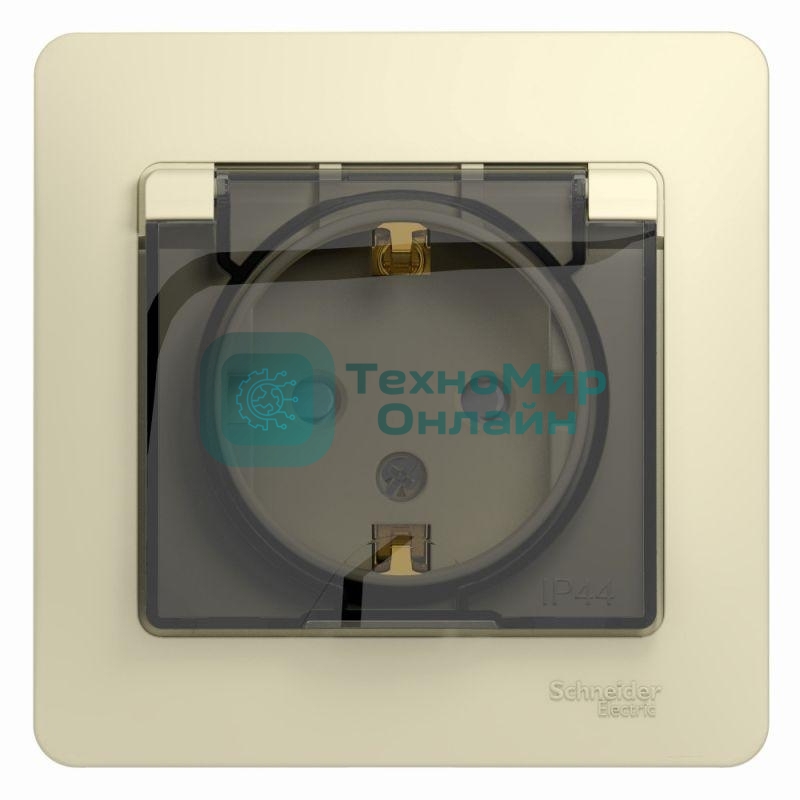 Розетка 1-м СП Glossa 16А с защ. крышкой защ. шторки с заземл. в сборе IP44 беж. SchE GSL000248