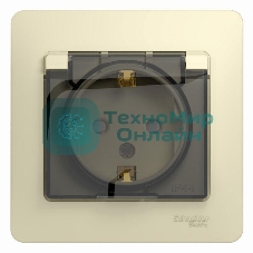 Розетка 1-м СП Glossa 16А с защ. крышкой защ. шторки с заземл. в сборе IP44 беж. SchE GSL000248