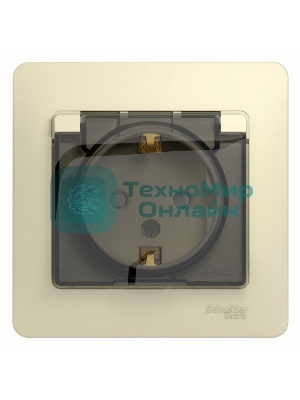 Розетка 1-м СП Glossa 16А с защ. крышкой защ. шторки с заземл. в сборе IP44 беж. SchE GSL000248