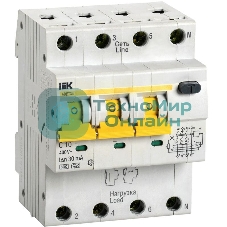Выключатель автоматический дифференциального тока 4п (3P+N) C 10А 30мА тип A 6кА АВДТ-34 IEK MAD22-6-010-C-30