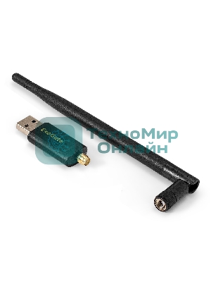 Сетевой адаптер Wi-Fi 5 двухдиапазонный высокого усиления ExeGate EDWA-186-AC1300-2 (Wi-Fi AC (a/b/g/n/ac), чипсет Realtek8812, 2.4 ГГц до 400 Мбит/с + 5 ГГц до 867 Мбит/с, 1x5dBi внешняя съемная антенна, USB 3.0)