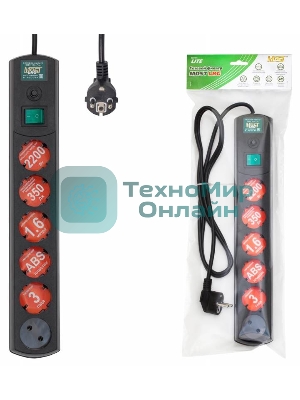 Сетевой фильтр Most LRG 3 м, 6 розеток, черный (пакет ПЭ)