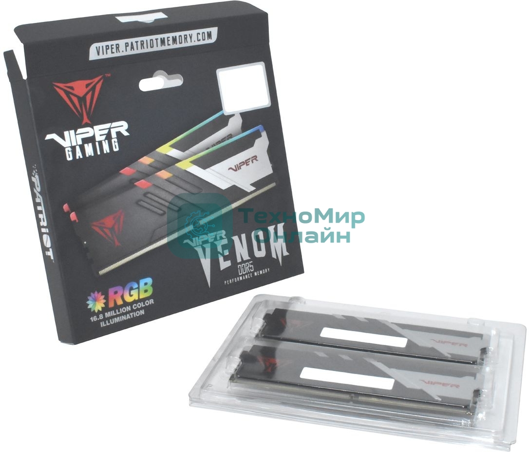 Оперативная память Patriot Viper Venom, DDR5, 64GB (2x32GB), 5600MHz, CL40, DIMM, с радиаторами, RGB, черный