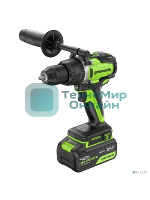 Дрель-шуруповерт аккумуляторная Greenworks GD24DD140 24V, 70/140Нм,Anti-kickback,2х4Ач,ЗУ,кор 3707607CUD