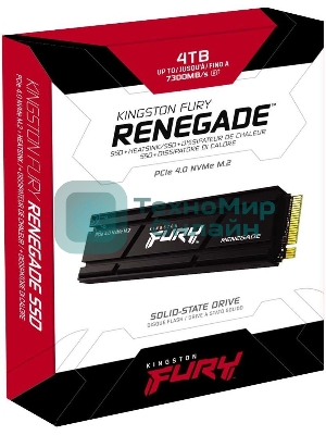 Накопитель SSD Kingston Fury Renegade, 4Tb, PCIe 4.0 x4, M.2 2280, NVMe, R/W 7300/7000, с радиатором