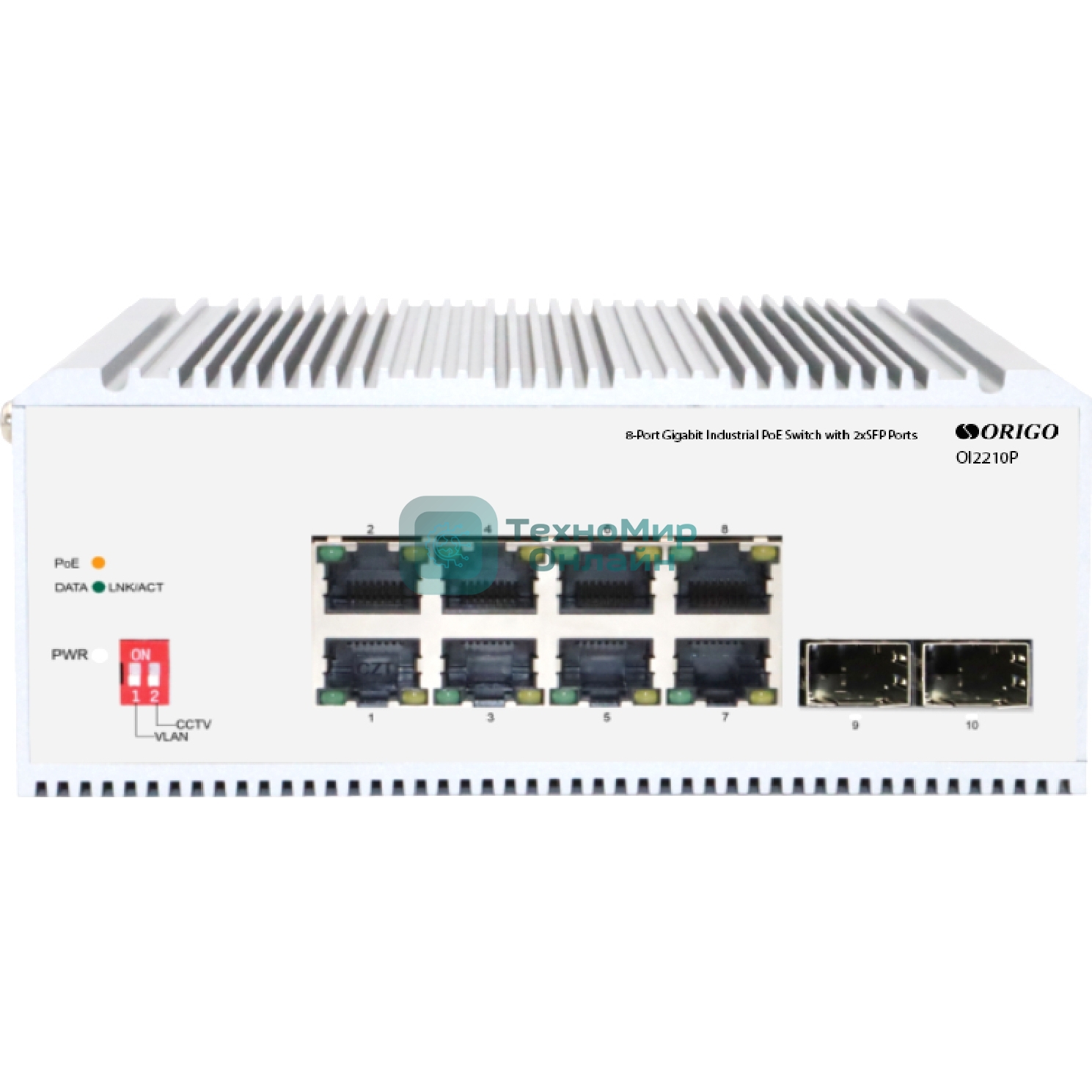 Коммутатор Unmanaged Industrial Switch 8x1000Base-T PoE, 2x1000Base-X SFP, PoE Budget 185W, Surge 4KV, -40 to 75°C