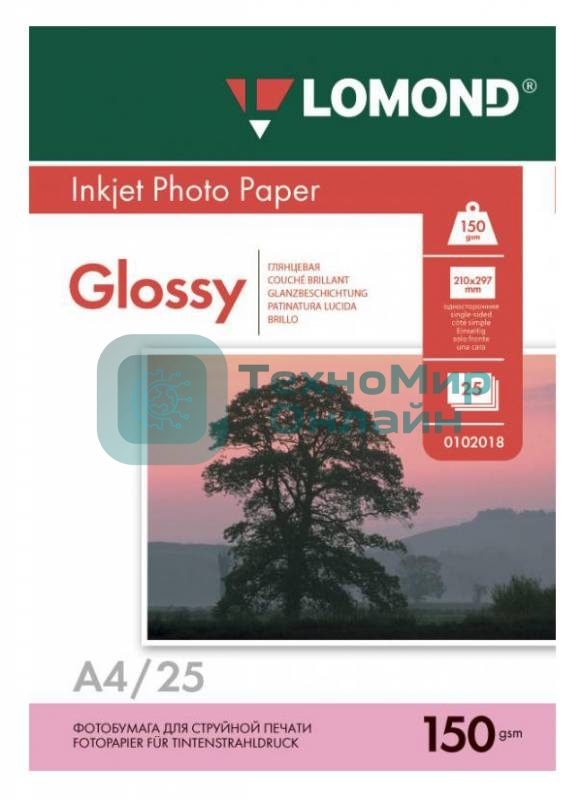 Фотобумага Lomond 0102043 A4/150г/м2/25л./белый глянцевое для струйной печати