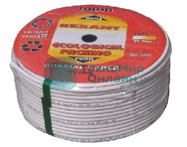 Кабель коаксиальный Rexant SAT 50м+CU/CU 75 Ом, 100м белый центральная жила CU медь, экран фольга AL, оплетка CU медь, 100 м
