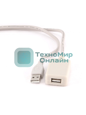 Кабель Gembird USB 2.0 удлинительный, активный 4.8м AM/AF, черный