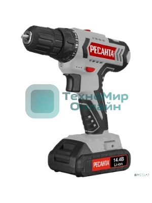 Дрель-шуруповерт Ресанта ДА-14-2ЛК, 14,4 В, 2 Ач, 45 Нм, щеточный