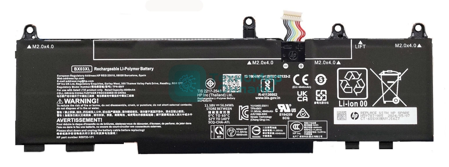 Аккумуляторная батарея для ноутбука HP EliteBook 830 845 G11 (BX03XL) 11.58V 56.04Wh