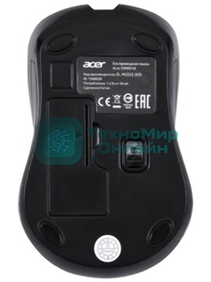 Мышь беспроводная Acer OMR010 черный, 1200 dpi, радиоканал, USB, кнопки - 3