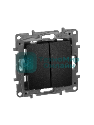 Выключатель двухклавишный, автоматические клеммы, Etika, 10AX, 250В~, антрацит Выключатель двухклавишный, автоматические клеммы, Etika, 10AX, 250В~, антрацит