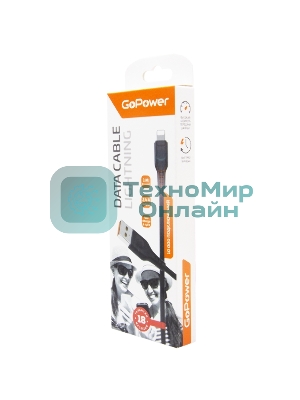 Кабель GoPower GP01L USB (m)-Lightning (m) 1.0м 2.4A ПВХ черный (1/800)